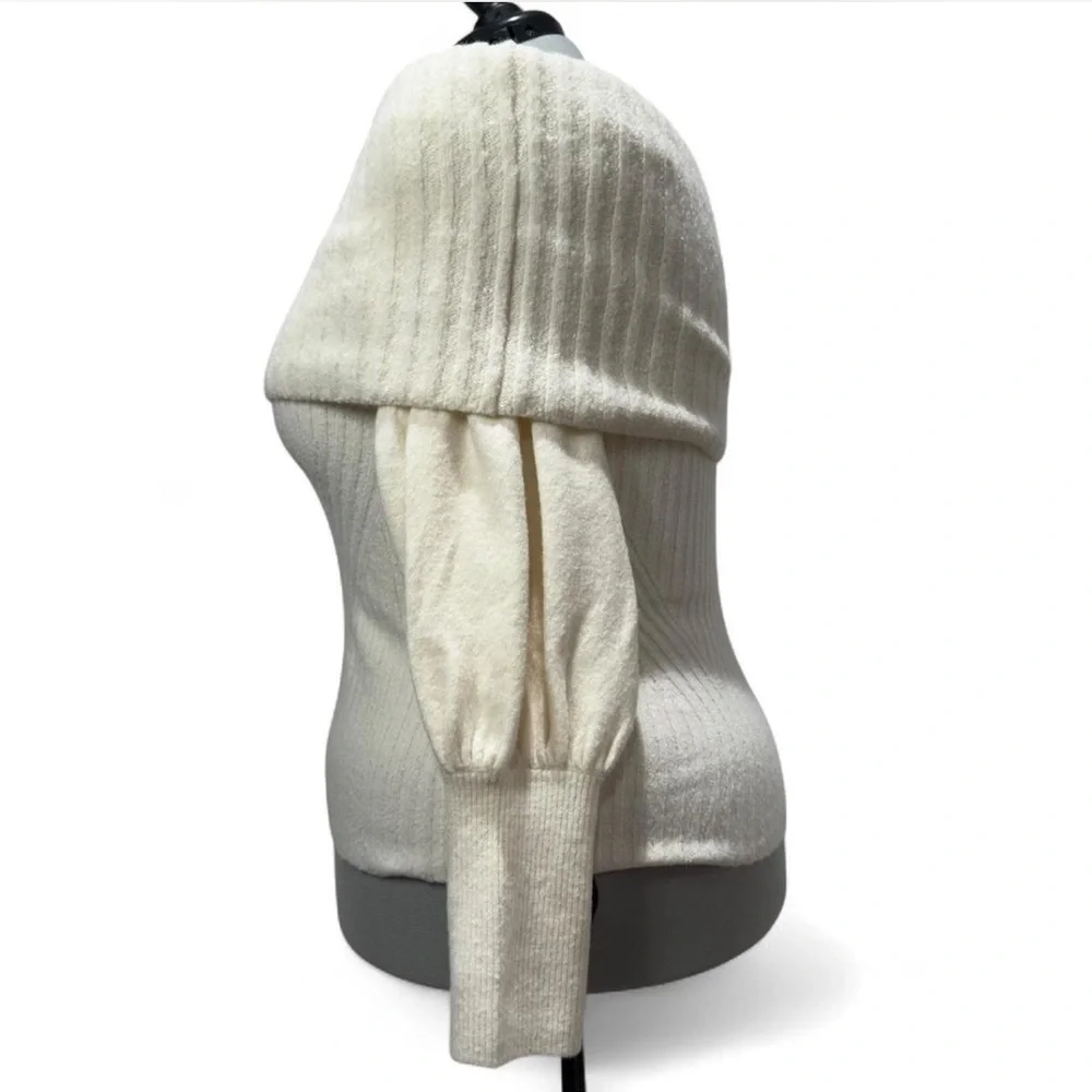 Anthropologie Tessa Off-The-Shoulder Puff-Sleeve Sweater Ivory Knit Plus Size - Picture 7 of 11